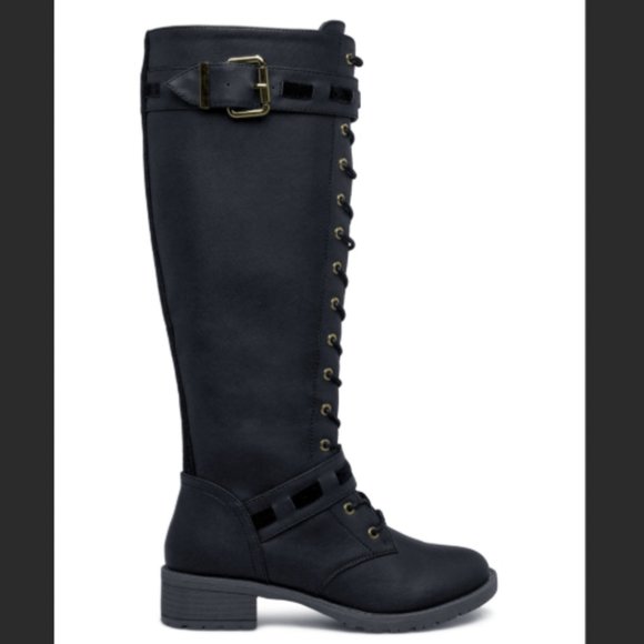 Shoe Dazzle Shoes - Shoedazzle Christine Tall Flat Combat Boots